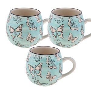 Karma Set of 3 Fiona Butterfly Mugs Boho Cottage Stoneware Ceramic Charming